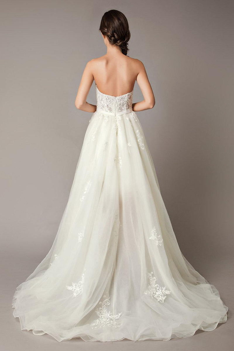 High Low Wedding Dresses Strapless Lace Tulle Bow Sash Asymmetrical Su Dbrbridal High Low Wedding Dresses Strapless Lace Tulle Bow Sash Asymmetrical Su Dbrbridal
