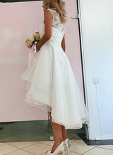 Illusion Neck Chic A-line Tulle Wedding Dress Appliques Lace-Dbrbridal