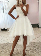Illusion Neck Chic A-line Tulle Wedding Dress Appliques Lace-Dbrbridal