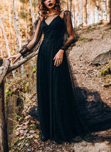 Illusion Neck Long Sleeve Chic A-line Wedding Dress Sweep Train-Dbrbridal