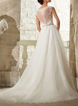 Illusion Neck Sleeveless Lace Tulle Wedding Dresses Rhinestone-Dbrbridal