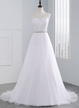 Illusion Neck Sleeveless Lace Tulle Wedding Dresses Rhinestone-Dbrbridal