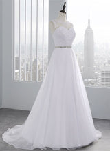 Illusion Neck Sleeveless Lace Tulle Wedding Dresses Rhinestone-Dbrbridal