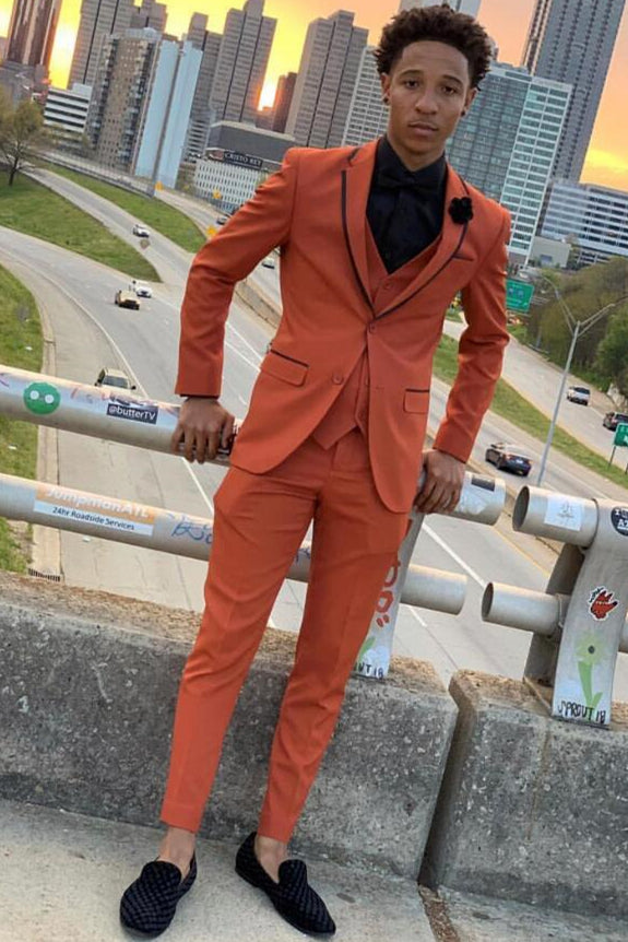Issac Orange Three-Piece Slim Fit Prom Party Men Suits-Dbrbridal
