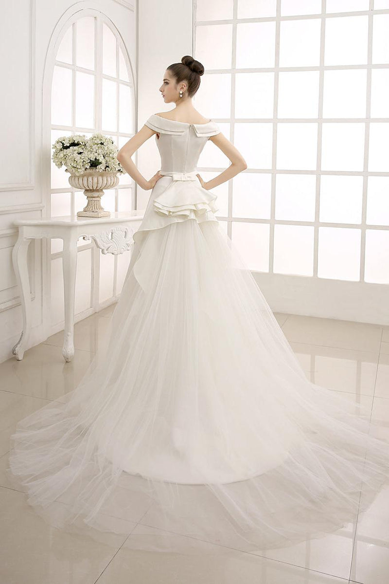 Ivory A-Line Sweep Bridal Wedding Dress With Off-The-Shoulder Ruffles Exclusive-Dbrbridal