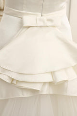 Ivory A-Line Sweep Bridal Wedding Dress With Off-The-Shoulder Ruffles Exclusive-Dbrbridal