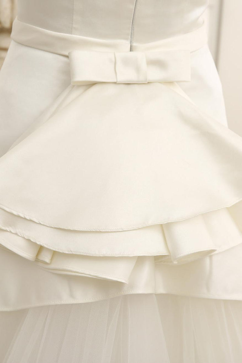 Ivory A-Line Sweep Bridal Wedding Dress With Off-The-Shoulder Ruffles Exclusive-Dbrbridal