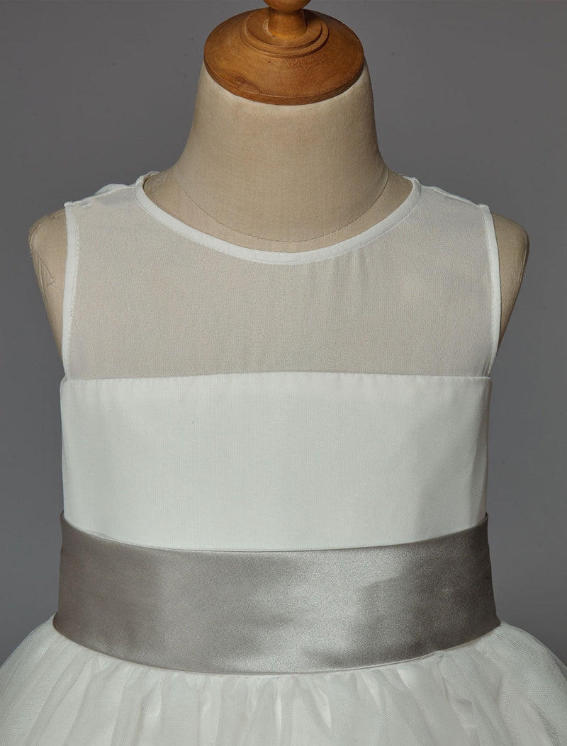 Ivory flower girl dress With Bow Sash Chiffon Satin-Dbrbridal