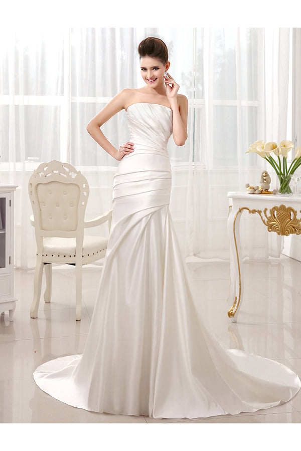 Ivory Mermaid Court Train Bridal Wedding Dress With Strapless-Dbrbridal