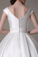 Ivory Wedding Dresses Short Satin Knee Length Bow Sash Retro Bridal Dress Exclusive-Dbrbridal
