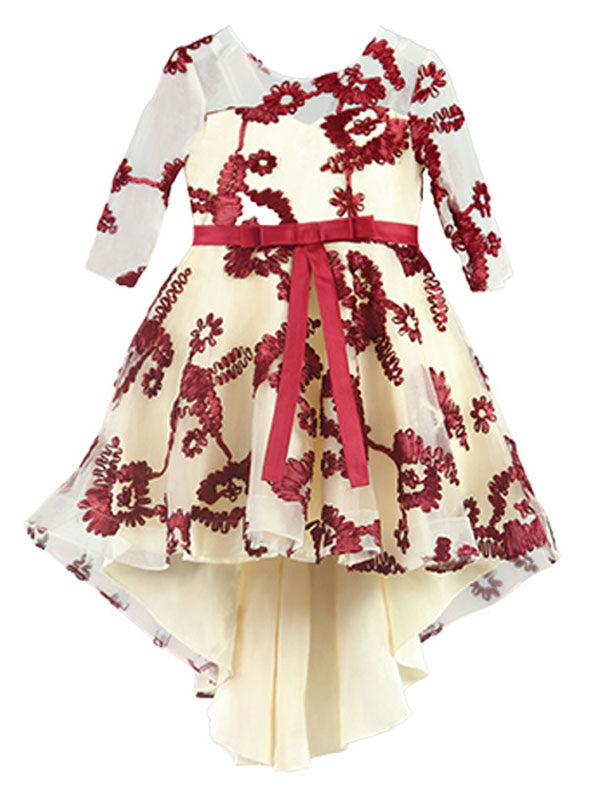 Jewel Neck Half Sleeves Embroidered Kids Social Party Dresses-Dbrbridal