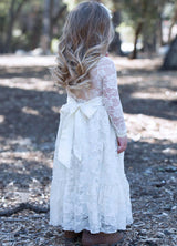 Jewel Neck Long Sleeves Lace Kids Social Party Dresses-Dbrbridal