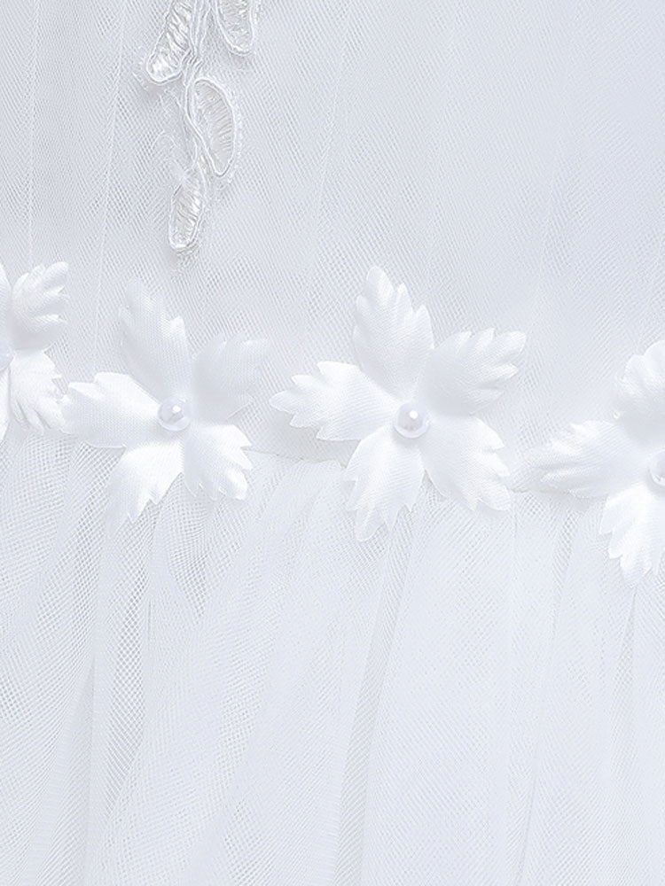 Jewel Neck Polyester Sleeveless Short Princess Bows Kids Social Party Dresses-Dbrbridal
