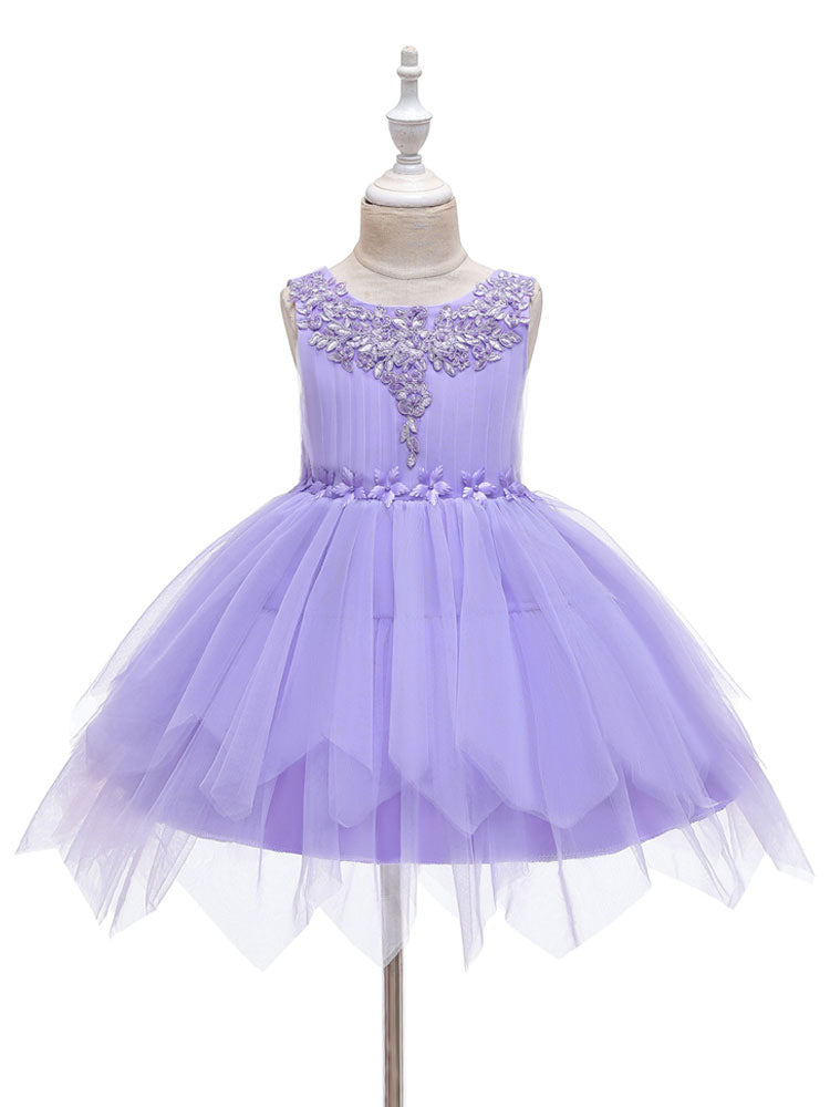 Jewel Neck Sleeveless Bows Kids Social Party Dresses