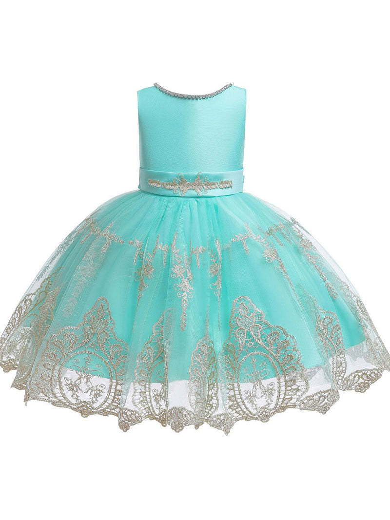 Jewel Neck Short Sleeves Bows Kids Social Party Dresses-Dbrbridal