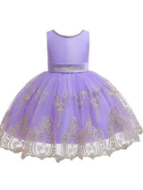 Jewel Neck Short Sleeves Bows Kids Social Party Dresses-Dbrbridal