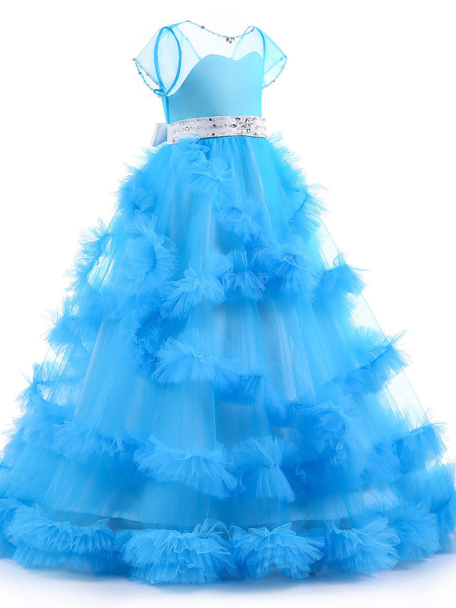 Kids Dream Little Girls Blue Rosebud Organza Flower Girl Dress - Size 8, Sleeveless Special Occasion Dress - View #7