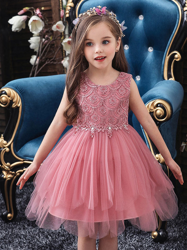 Jewel Neck Sleeveless Bows Formal Kids Pageant flower girl dresses-Dbrbridal