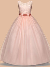 Jewel Neck Sleeveless Floor Length Bows Formal flower girl dress-Dbrbridal