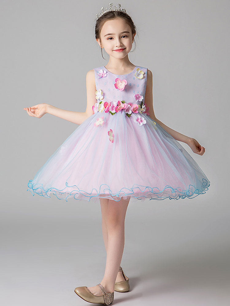 White Satin Fabric Jewel Neck Sleeveless Beaded Formal Kids Pageant flower girl dresses main image 1