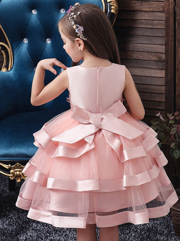 Jewel Neck Tulle Sleeveless Short Princess Flowers Formal Kids Pageant flower girl dresses-Dbrbridal