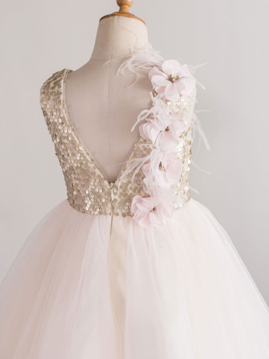Cute Jewel Neck Tulle Sleeveless Short Princess Sash Kids Party Dresses