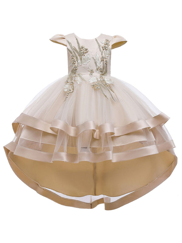 Jewel Neck Tulle Sleeveless With Train Princess Bows Kids Social Party Dresses-Dbrbridal