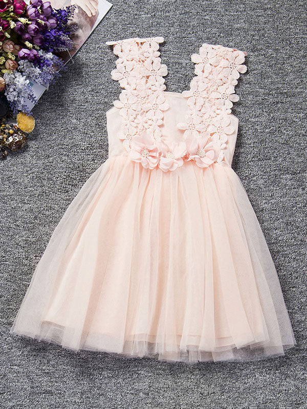 Kids Tutu Lace Applique Peach Beading Short Dinner Party Dresses-Dbrbridal