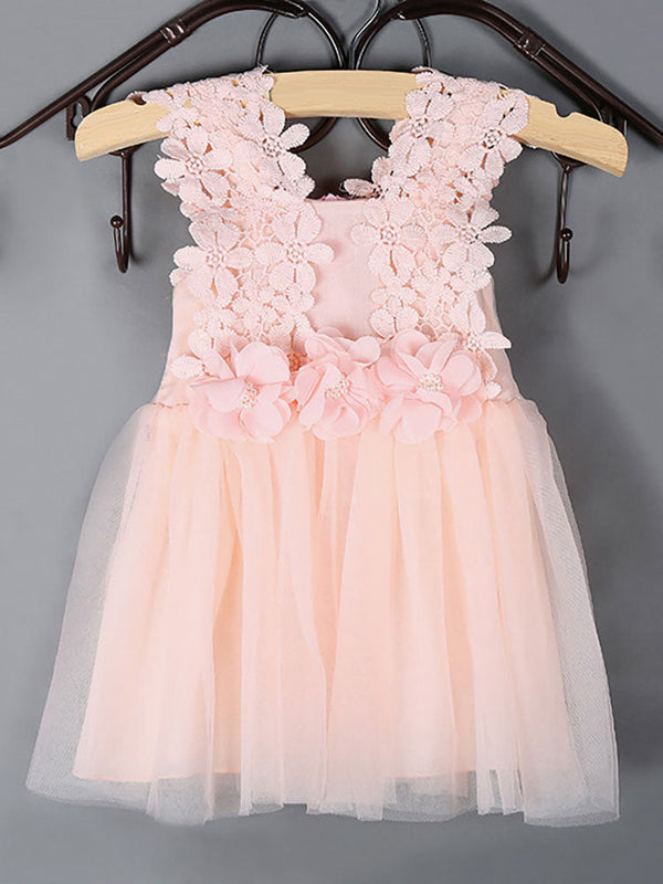 Kids Tutu Lace Applique Peach Beading Short Dinner Party Dresses-Dbrbridal