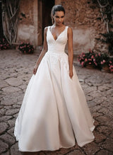 Lace Ball-Gown V-neck Wedding Dresses-Dbrbridal