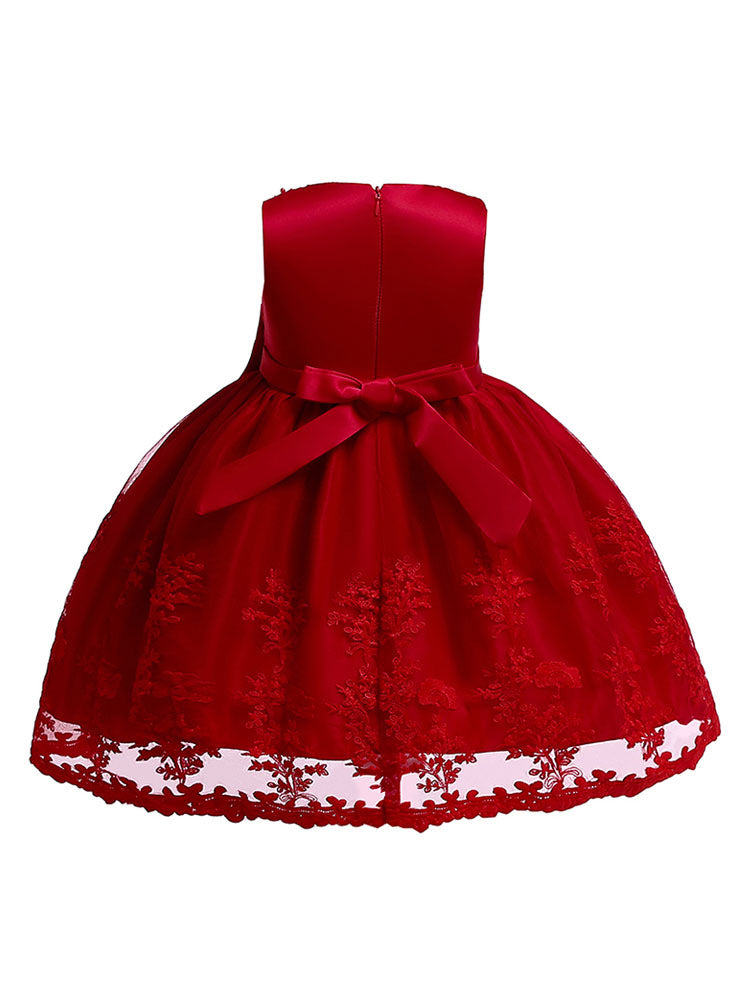 Lace Bow A-line Kids Short Formal Party Dress-Dbrbridal