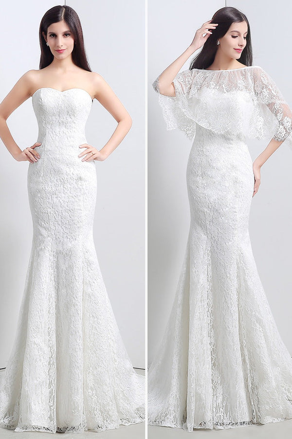 Lace Sweatheart Trumpet/Mermaid Wedding Dress With Lace Cape-Dbrbridal