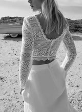 Lace Wedding Dresses Split Front Illusion Neck Long Sleeves Floor-Length Sheath-Dbrbridal