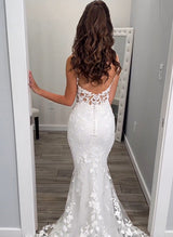 Lace Wedding Dresses V-Neck Sleeveless Design Court Train-Dbrbridal