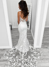 Lace Wedding Dresses V-Neck Sleeveless Design Court Train-Dbrbridal