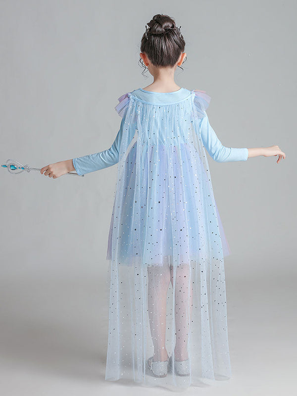 Light Blue Designed Neckline Polyester Sleeveless Short A-Line Polyester Cotton Tulle Sequins Kids Social Party Dresses-Dbrbridal
