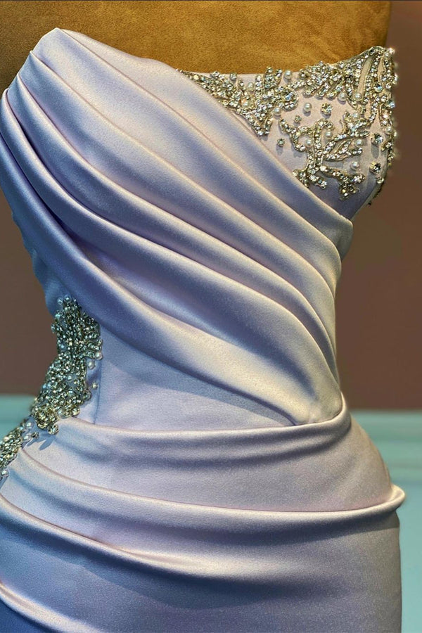 Lilac Mermaid Prom Dress with Strapless Design Side Split and Bead Embellishments-Dbrbridal