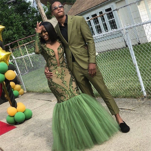 Lime Green Two Piece Slim Fit Fashion Prom Outfits-Dbrbridal