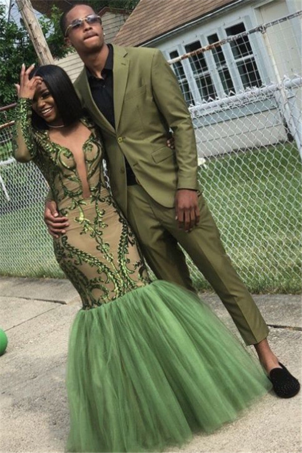 Lime Green Two Piece Slim Fit Fashion Prom Outfits-Dbrbridal
