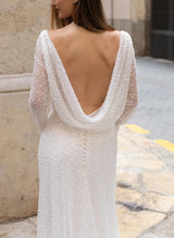 Long Sequined Wedding Dresses Illusion Neck for Sheath Fitted Silhouette-Dbrbridal