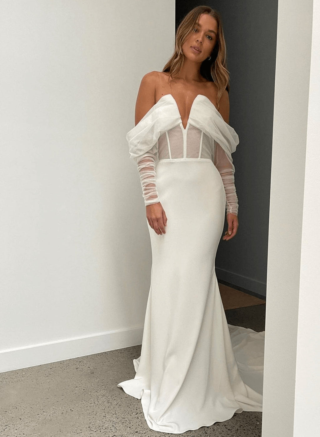 Long Sleeves Mermaid Fitted Wedding Dresses Corset – Dbrbridal