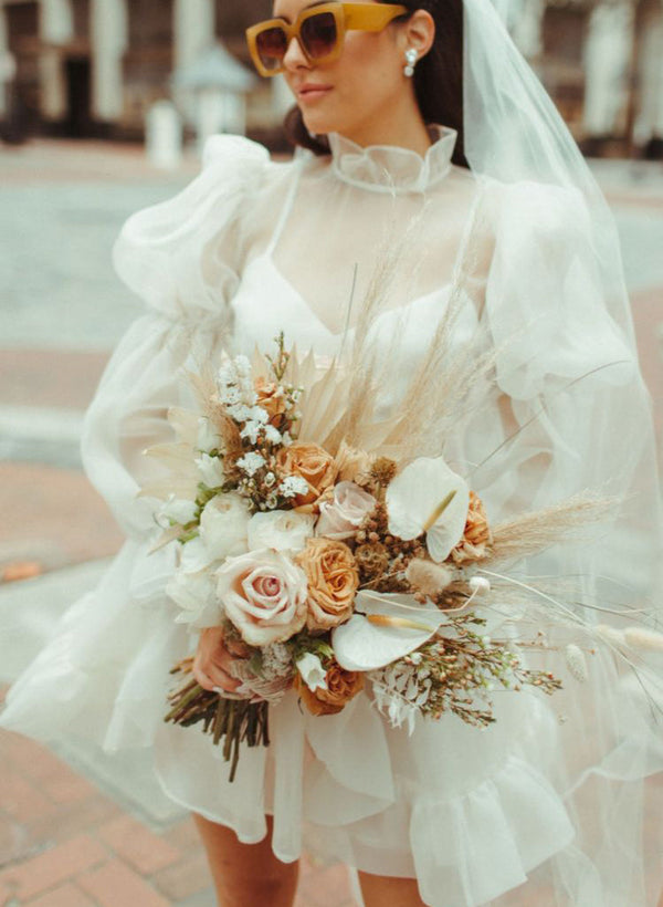 Long Sleeves Mini White Short Summer Wedding Dresses-Dbrbridal