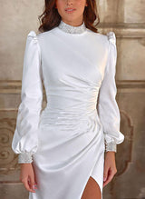 Long Sleeves Silk Like Satin Wedding Dresses Split Front-Dbrbridal