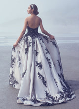 Luxury Ball-Gown Strapless Black Wedding Dress Lace Tulle Appliques-Dbrbridal