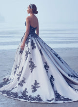 Luxury Ball-Gown Strapless Black Wedding Dress Lace Tulle Appliques-Dbrbridal