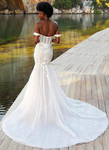 Luxury Mermaid Fitted Lace Off-Shoulder Wedding Dresses-Dbrbridal
