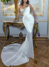Luxury Satin Sequined Wedding Dresses Detachable Mermaid Fitted Elegant Sweetheart Silhouette-Dbrbridal