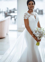 Luxury V-neck Lace Mermaid Fitted Wedding Dresses-Dbrbridal