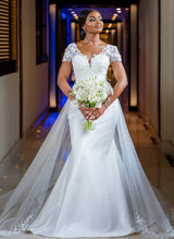 Luxury V-neck Lace Mermaid Fitted Wedding Dresses-Dbrbridal