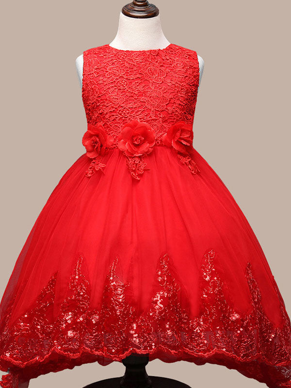 Manadlian Child Girls Sequined Strapless Long Organza Princess Girl Dress-Dbrbridal
